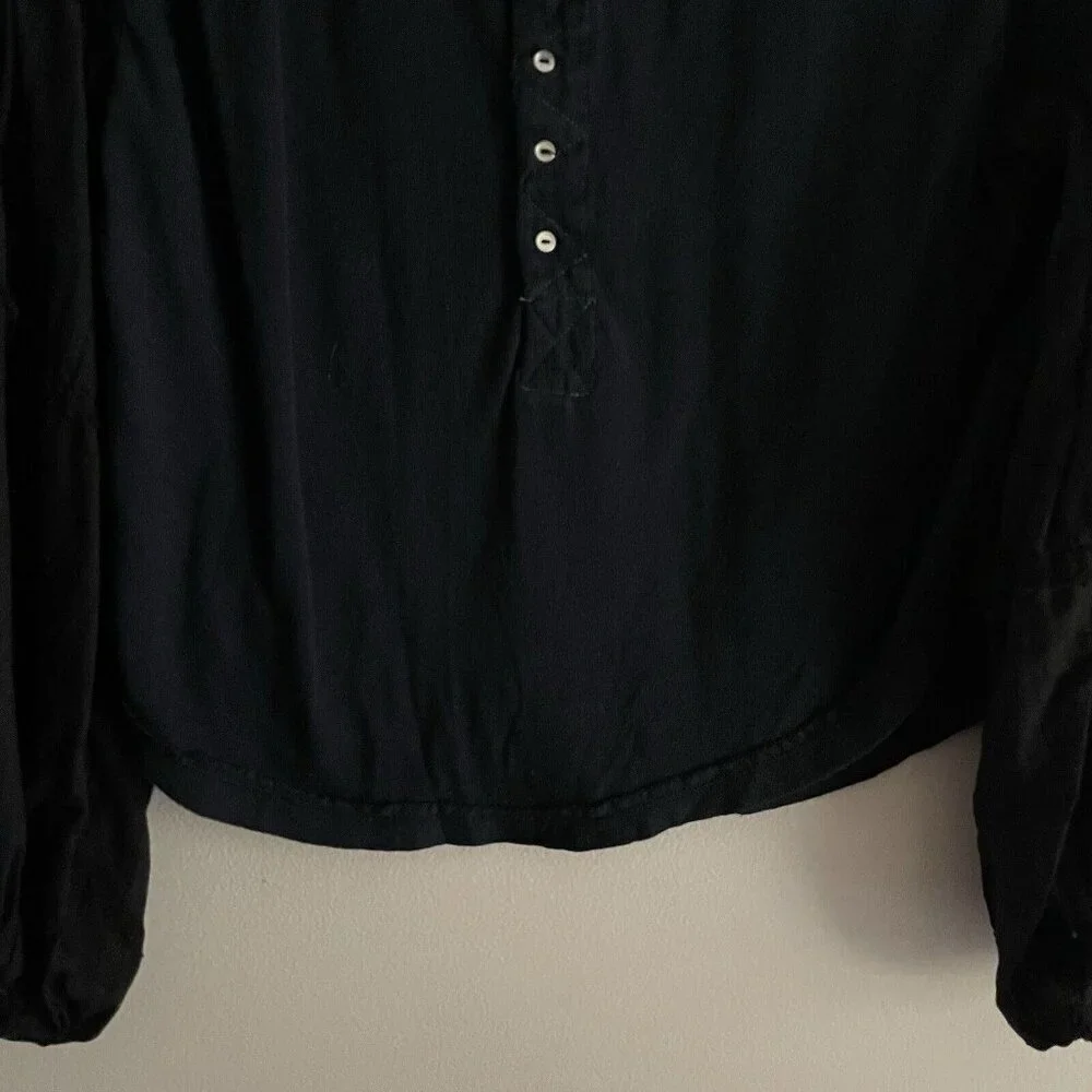 Free People S Deepest Navy Boho Balloon Sleeves Smocked Light Magic Henley Shirt